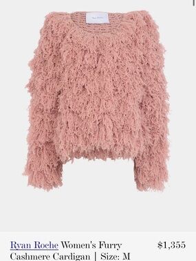 Ryan Roche 100% Cashmere Blush Pink dusty rose Textured Teddy Sweater lux M L S